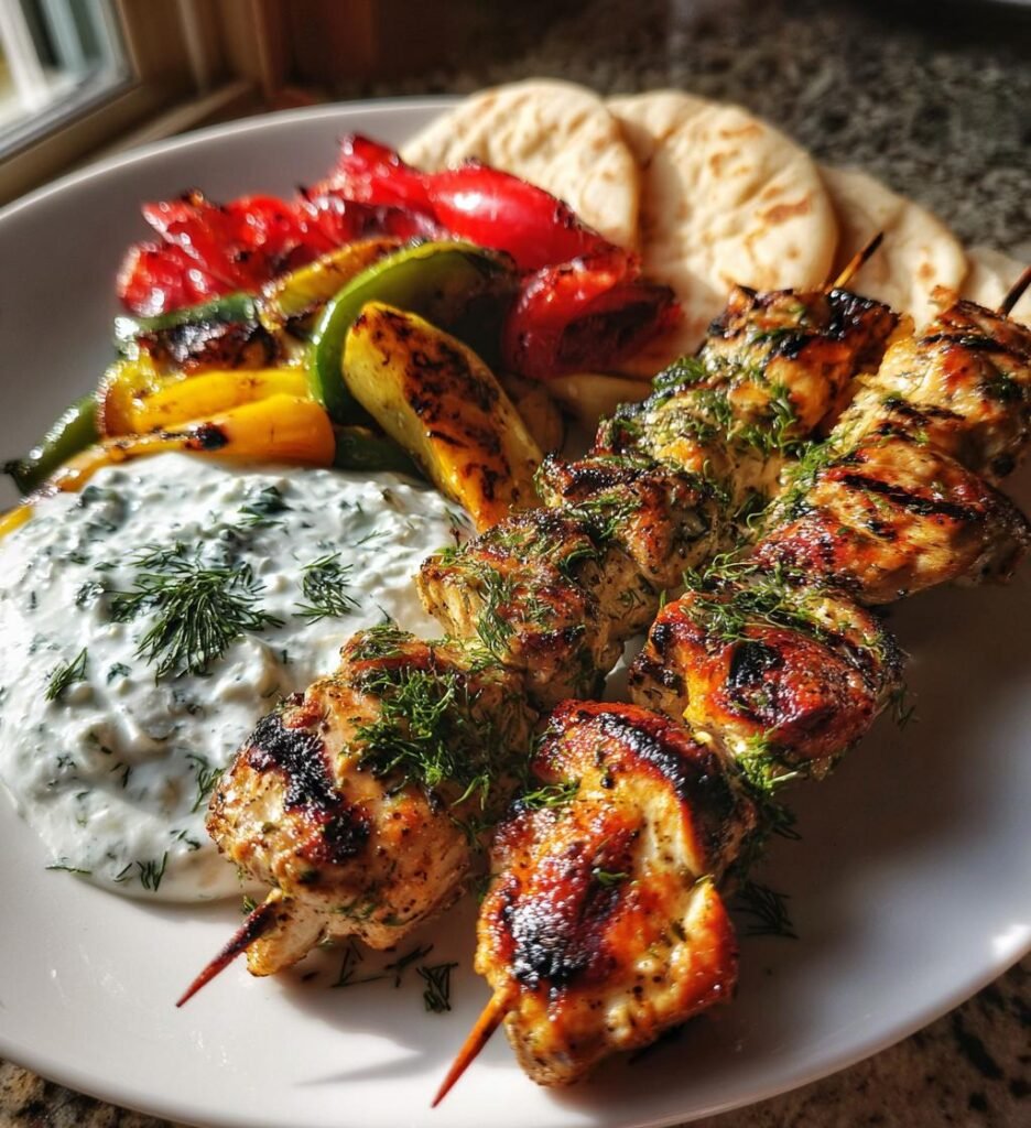 Greek Chicken Souvlaki with Tzatziki Sauce