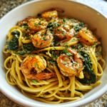 Knoblauch-Butter-Scampi-Linguine mit Spinat