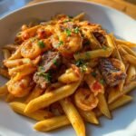 Surf & Turf Penne mit cremiger Tomatensauce
